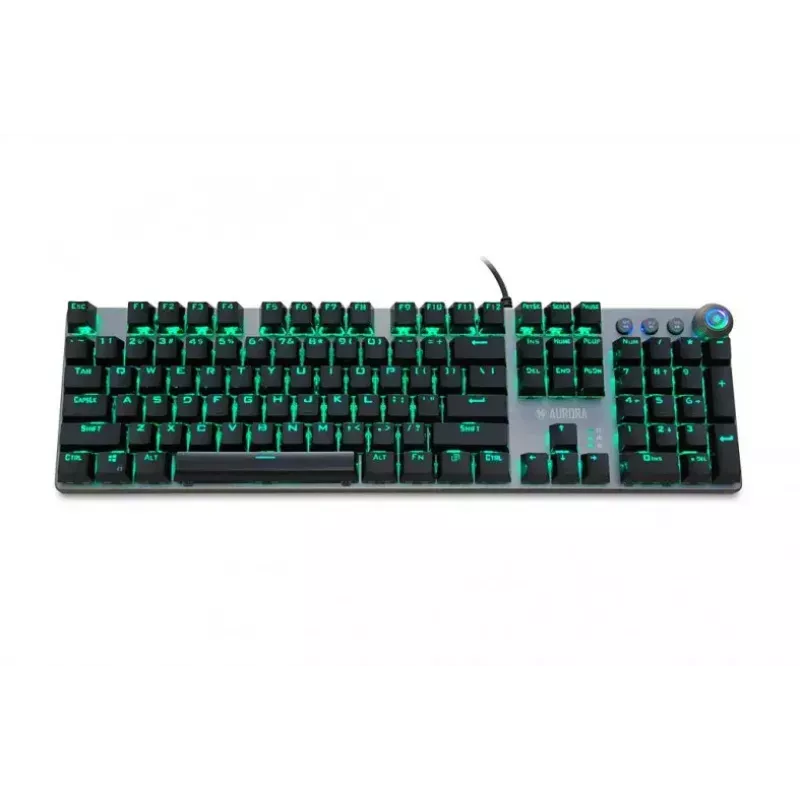 Laidinė mechaninė žaidimų klaviatūra IBOX AURORA K-4 — QWERTY, 108 klavišų, LED reguliuojamas apšvietimas, atspari vandeniui, USB, 1,6 m laidas