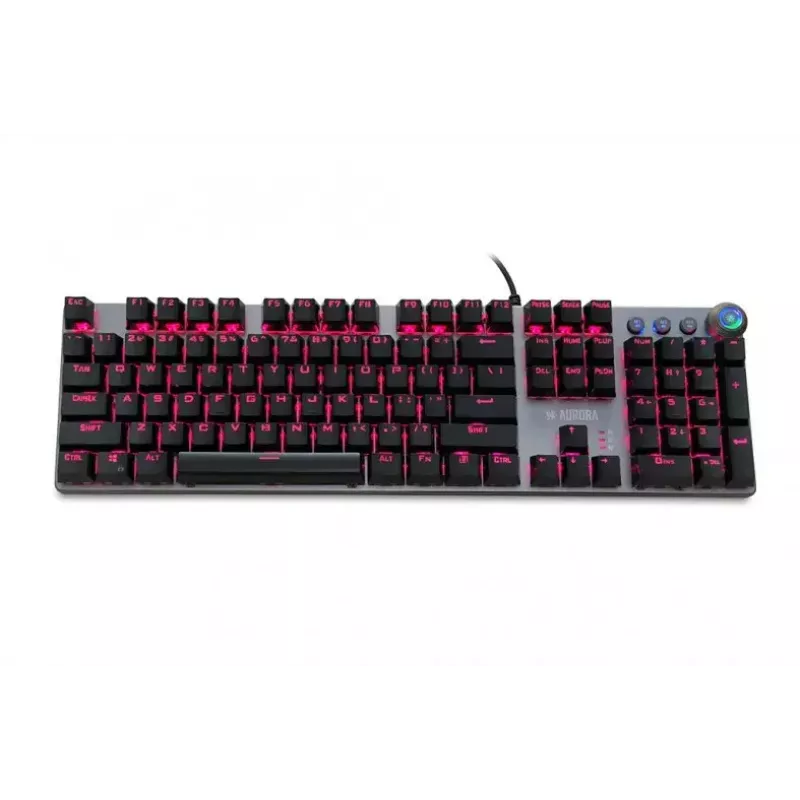 Laidinė mechaninė žaidimų klaviatūra IBOX AURORA K-4 — QWERTY, 108 klavišų, LED reguliuojamas apšvietimas, atspari vandeniui, USB, 1,6 m laidas