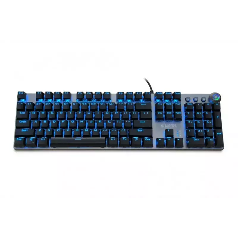 Laidinė mechaninė žaidimų klaviatūra IBOX AURORA K-4 — QWERTY, 108 klavišų, LED reguliuojamas apšvietimas, atspari vandeniui, USB, 1,6 m laidas