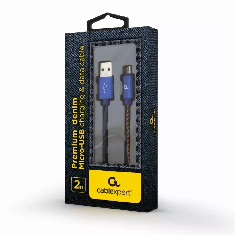 GEMBIRD Premium Jeans (džinsinis) Micro-USB laidas su metalinėmis jungtimis, 2 m, mėlynas