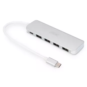 DIGITUS USB-C 4 prievadų stotelė 4x USB 3.0, 1x PD įkrovimas, pilka