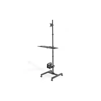 DIGITUS DA-90374 mobilioji darbo stotelė (monitoriaus laikiklis, kompiuterio laikiklis) max. 8 kg apkrova, iki 32 col. ekranui – juoda