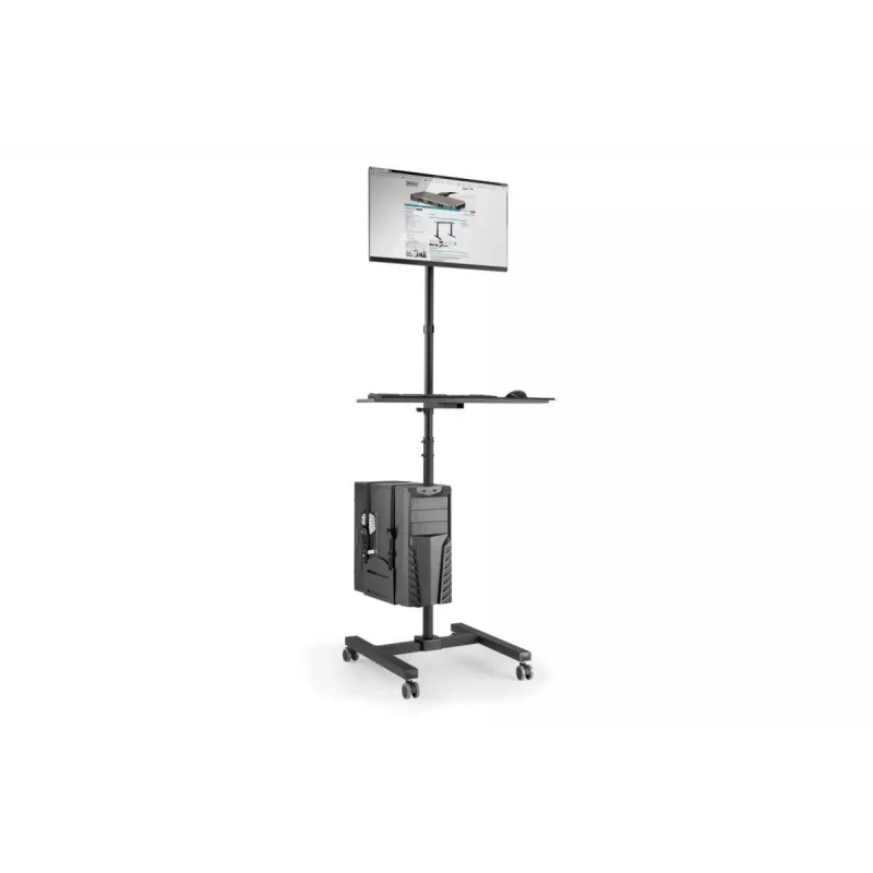 DIGITUS DA-90374 mobilioji darbo stotelė (monitoriaus laikiklis, kompiuterio laikiklis) max. 8 kg apkrova, iki 32 col. ekranui – juoda