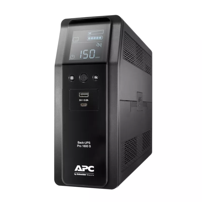 APC Back-UPS Pro 1600VA/960W bokštinis UPS, 230V, 8x IEC C13 lizdai, sinusinė banga, AVR, USB A+C, LCD, keičiama baterija