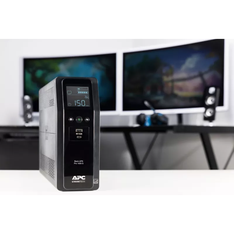 APC Back-UPS Pro 1600VA/960W bokštinis UPS, 230V, 8x IEC C13 lizdai, sinusinė banga, AVR, USB A+C, LCD, keičiama baterija