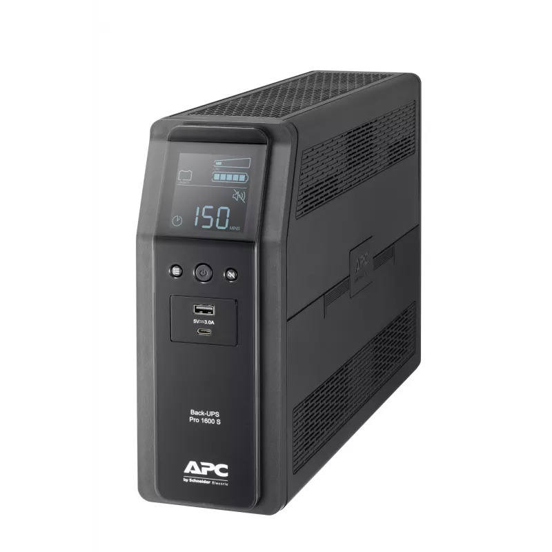 APC Back-UPS Pro 1600VA/960W bokštinis UPS, 230V, 8x IEC C13 lizdai, sinusinė banga, AVR, USB A+C, LCD, keičiama baterija