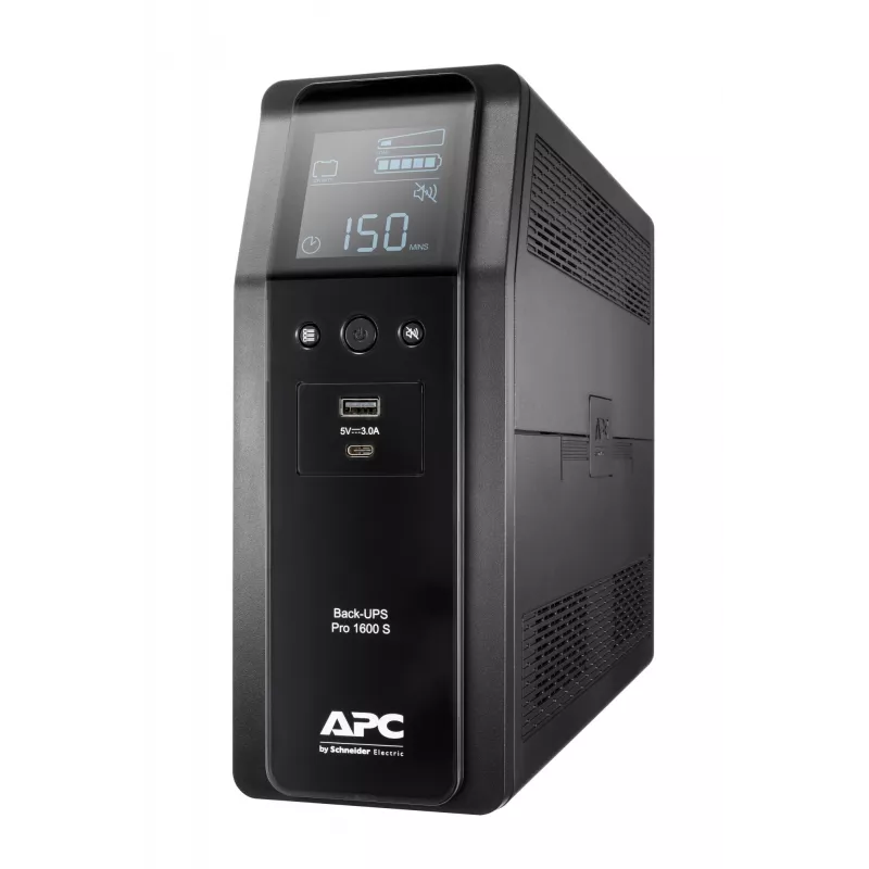 APC Back-UPS Pro 1600VA/960W bokštinis UPS, 230V, 8x IEC C13 lizdai, sinusinė banga, AVR, USB A+C, LCD, keičiama baterija