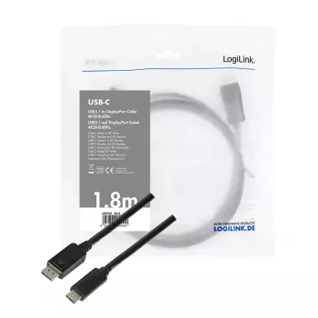 Vaizdo kabelio adapteris LogiLink UA0335 1,8 m USB-C DisplayPort juodas