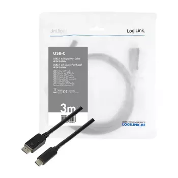 Vaizdo kabelio adapteris LogiLink UA0336 3 m USB Type-C DisplayPort juodas