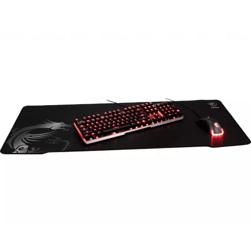 MSI AGILITY GD70 Pro Gaming pelėdų kilimėlis 900x400 mm, šilko paviršius, ikoninis drakono dizainas, neslystanti guminė bazė, sustiprinti susiūti kraštai