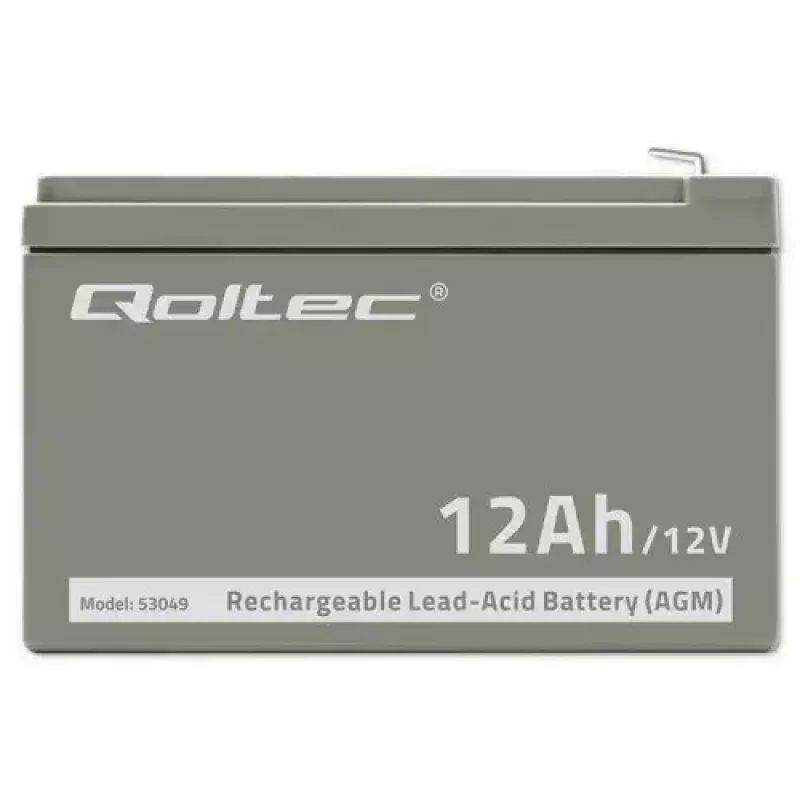 UPS akumuliatorius QOLTEC 53049, VRLA AGM 12 V 12 Ah, pilkas, 150×98×95 mm