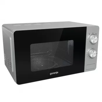 Solo mikrobangų krosnelė Gorenje MO20E1S — 20 L, 800 W, sukamoji rankenėlė, 270 mm padėklas, nerūdijantis plienas/juoda
