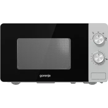 Solo mikrobangų krosnelė Gorenje MO20E1S — 20 L, 800 W, sukamoji rankenėlė, 270 mm padėklas, nerūdijantis plienas/juoda