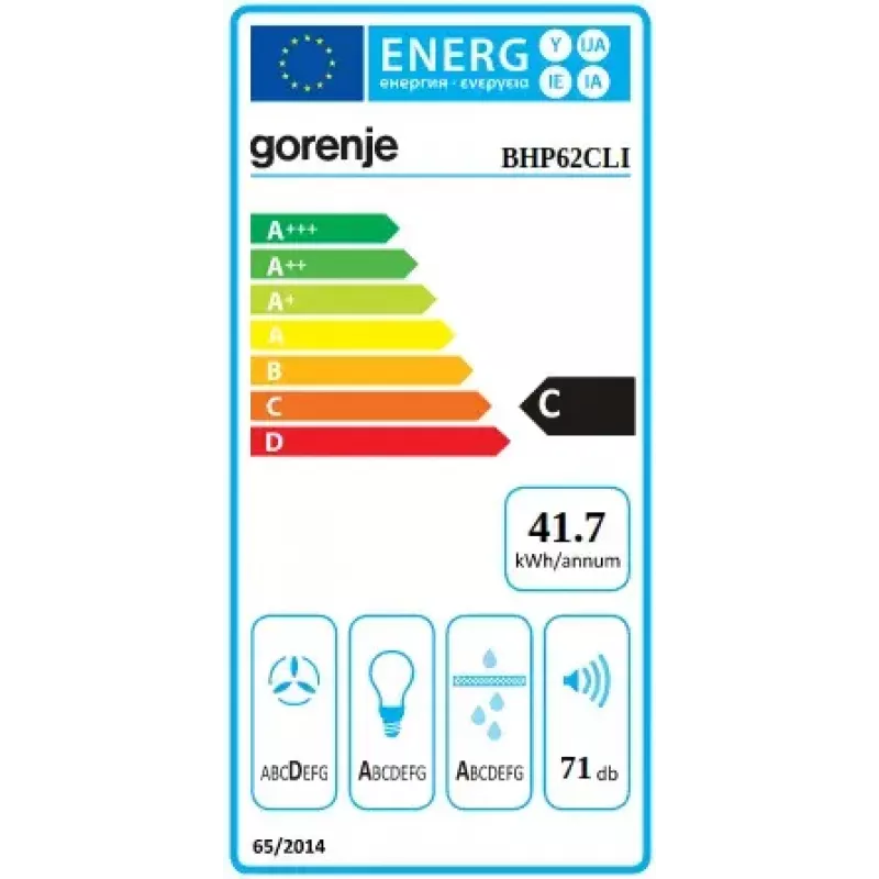 Įmontuojamas gartraukis Gorenje BHP62CLI, aliumininis filtras, triukšmo lygis: D