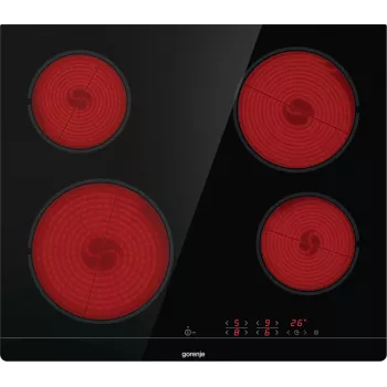 Įmontuojama keraminė kaitlentė Gorenje ECT641BSC, 60 cm, 4 zonos, jutiklinis valdymas, juoda