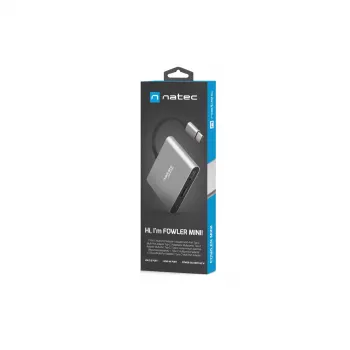 USB-C į HDMI ir USB šakotuvas NATEC Fowler Mini — USB 2.0 Type-C, HDMI, USB-A ir USB-C prievadai, pilka