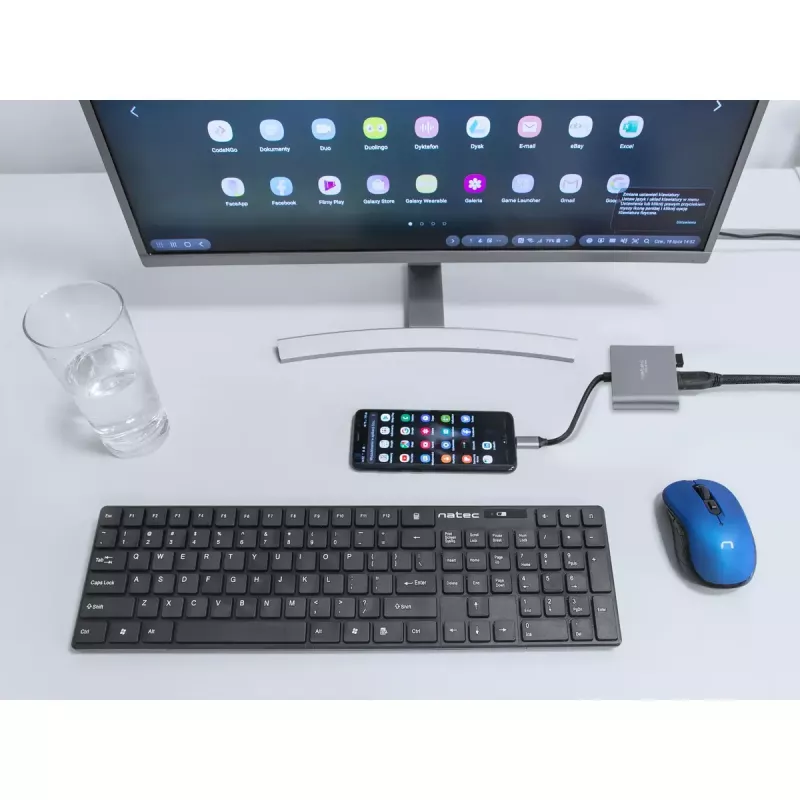 USB-C į HDMI ir USB šakotuvas NATEC Fowler Mini — USB 2.0 Type-C, HDMI, USB-A ir USB-C prievadai, pilka