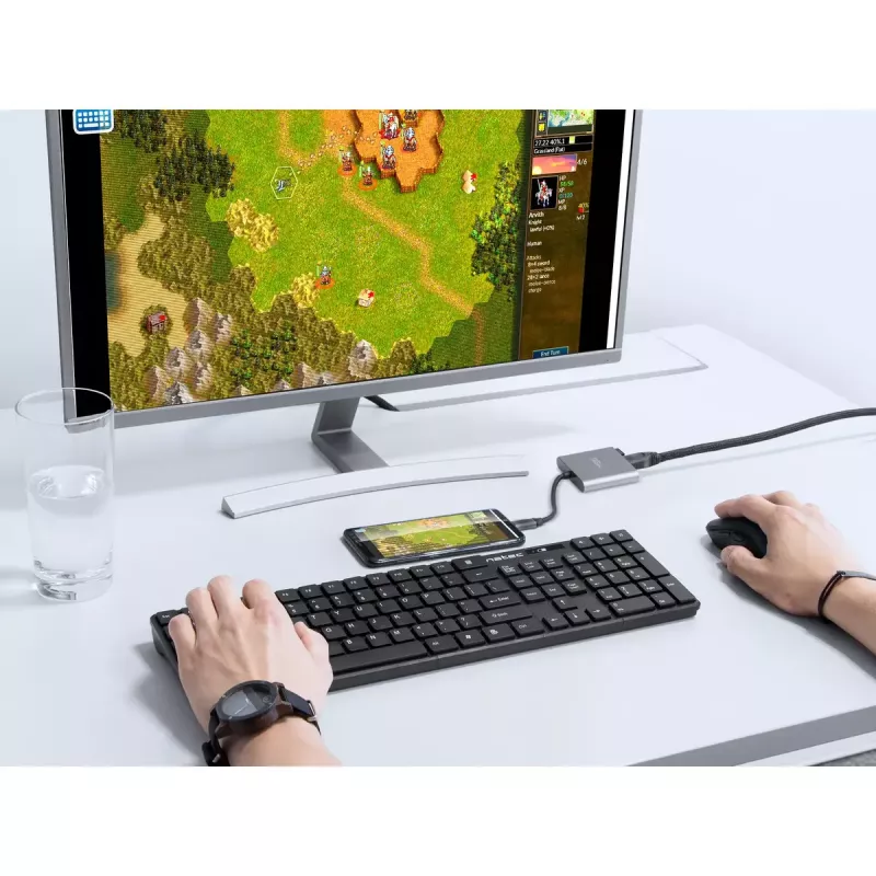 USB-C į HDMI ir USB šakotuvas NATEC Fowler Mini — USB 2.0 Type-C, HDMI, USB-A ir USB-C prievadai, pilka