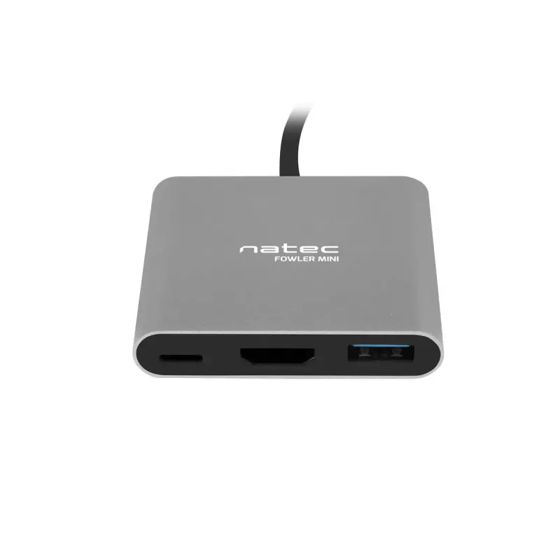 USB-C į HDMI ir USB šakotuvas NATEC Fowler Mini — USB 2.0 Type-C, HDMI, USB-A ir USB-C prievadai, pilka