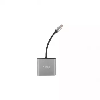 USB-C į HDMI ir USB šakotuvas NATEC Fowler Mini — USB 2.0 Type-C, HDMI, USB-A ir USB-C prievadai, pilka