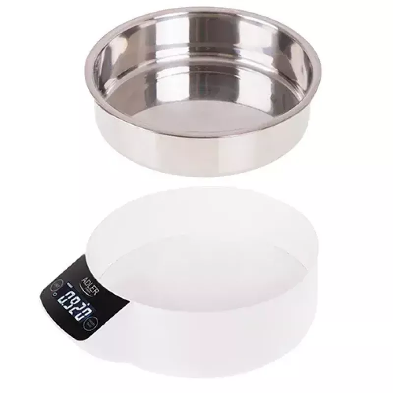 Virtuvinės elektroninės svarstyklės Adler AD 3166 – 5 kg, 1 g, nerūdijančio plieno dubuo 0,9 L, LCD, laikmatis