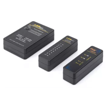 DIGITUS kabelių testeris, tinklo, RJ45, BNC pagrindinis įrenginys, nuotolinis blokas, PoE testeris, su dėklu