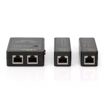 DIGITUS kabelių testeris, tinklo, RJ45, BNC pagrindinis įrenginys, nuotolinis blokas, PoE testeris, su dėklu