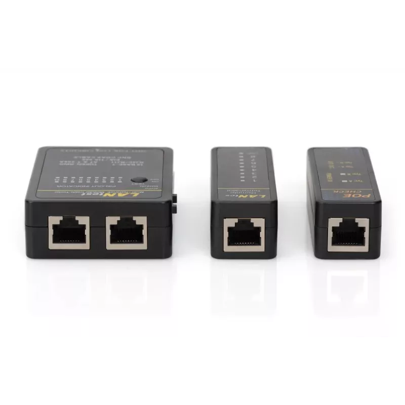 DIGITUS kabelių testeris, tinklo, RJ45, BNC pagrindinis įrenginys, nuotolinis blokas, PoE testeris, su dėklu