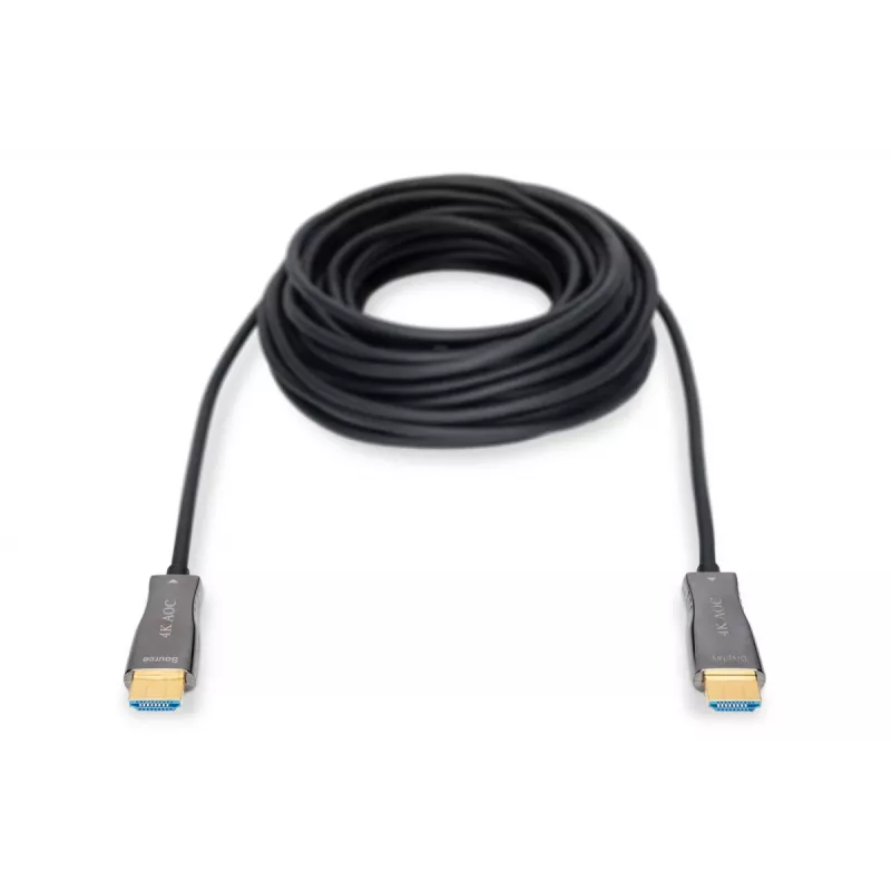 DIGITUS HDMI AOC hibridinis šviesolaidinis jungiamasis kabelis, A tipo kištukas/kištukas, 15 m, UHD 4K@60Hz, CE, juodas
