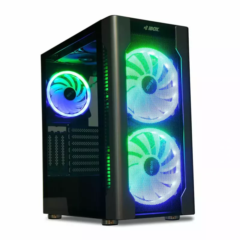 Korpusas IBOX Chiron ZH68 Gaming, ATX Midi-Tower, EATX palaikymas, juodas, šoninis langas, apšvietimas
