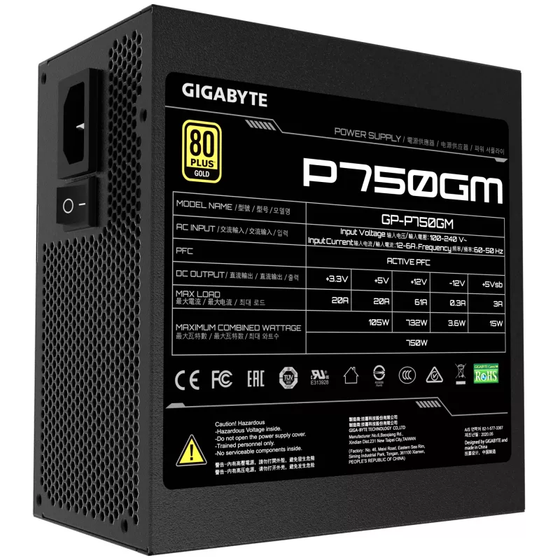 Gigabyte P750GM Maitinimo blokas 750 W Efektyvumas 80 PLUS GOLD, PFC Aktyvus, MTBF 100000 val.