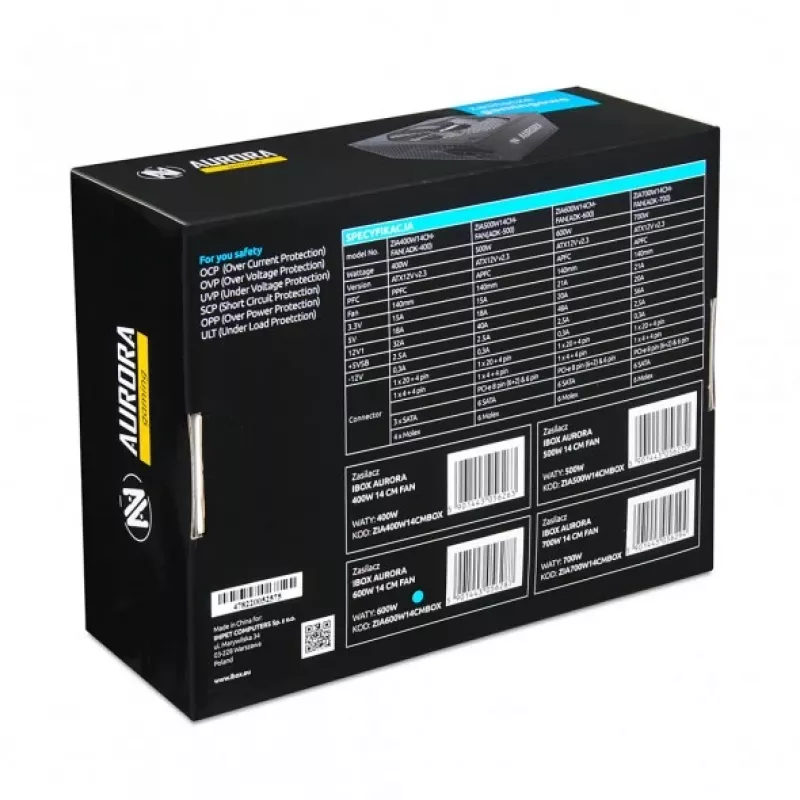 Maitinimo blokas IBOX iBox Aurora 500 W 20+4 pin ATX, 140 mm ventiliatorius, baltas