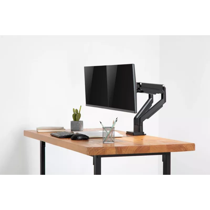 DIGITUS Universalus dviejų monitorių laikiklis su dujine spyruokle ir spaustuku 17-32 col. 2x 9 kg