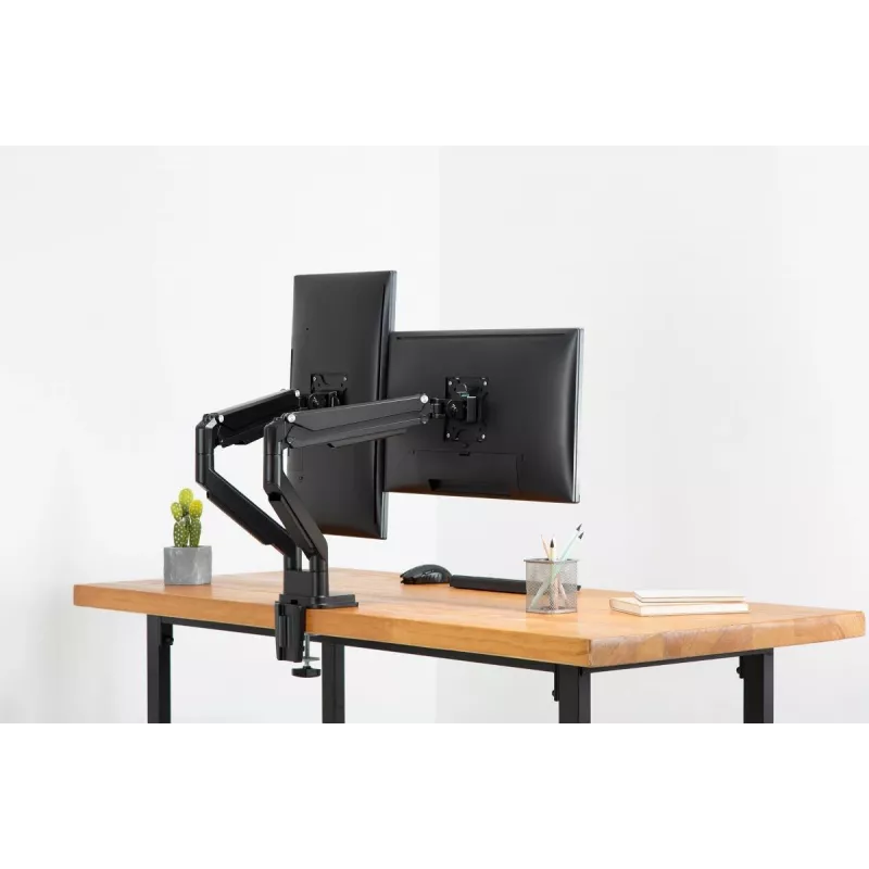 DIGITUS Universalus dviejų monitorių laikiklis su dujine spyruokle ir spaustuku 17-32 col. 2x 9 kg