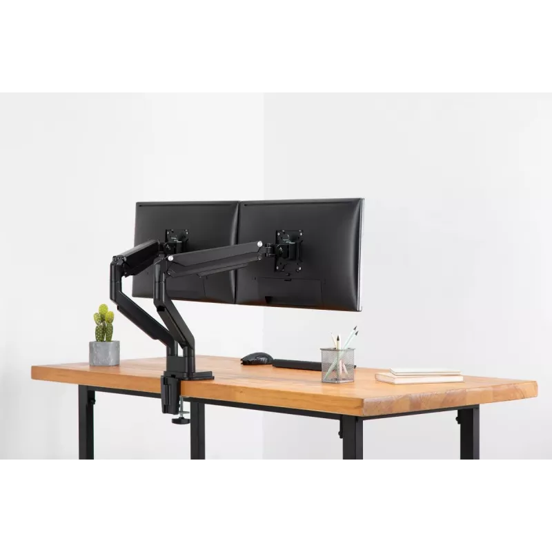 DIGITUS Universalus dviejų monitorių laikiklis su dujine spyruokle ir spaustuku 17-32 col. 2x 9 kg