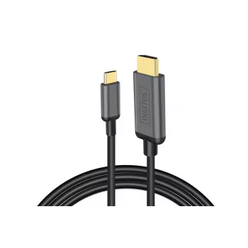 DIGITUS USB-C – HDMI adapteris, 2 m, 4K/30 Hz, juodas, metalinis korpusas