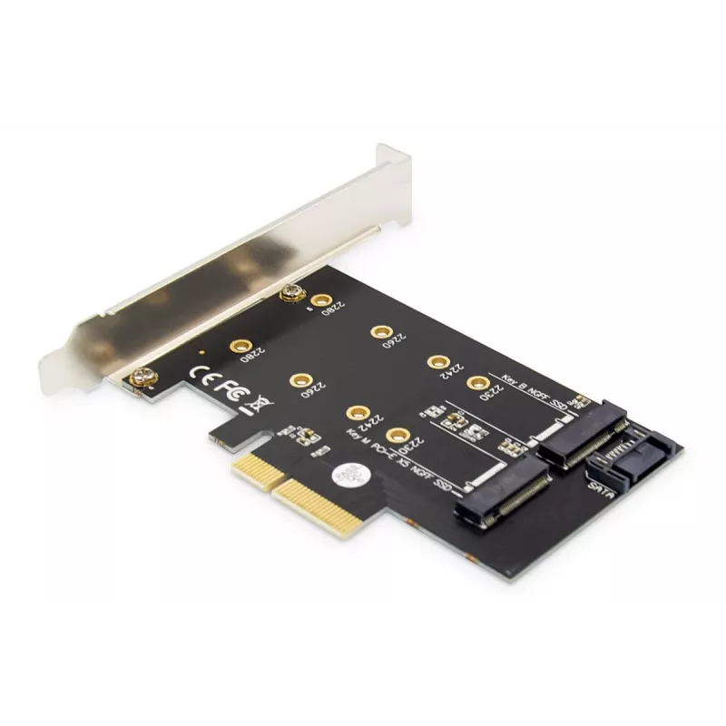 DIGITUS M.2 NGFF/NVMe SSD PCI-E papildinio kortelė, palaiko B, M ir B+M raktą, dydžiai 2230, 2242, 2260, 2280