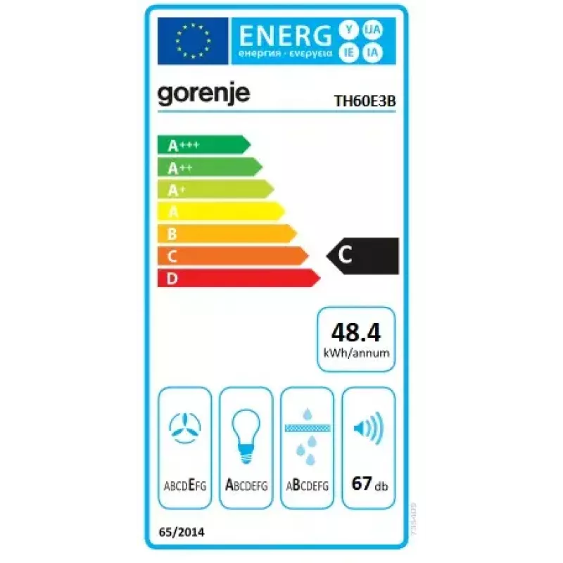 Gorenje TH60E3B gartraukis pusiau įmontuojamas (ištraukiamas) juodas 350 m³/h