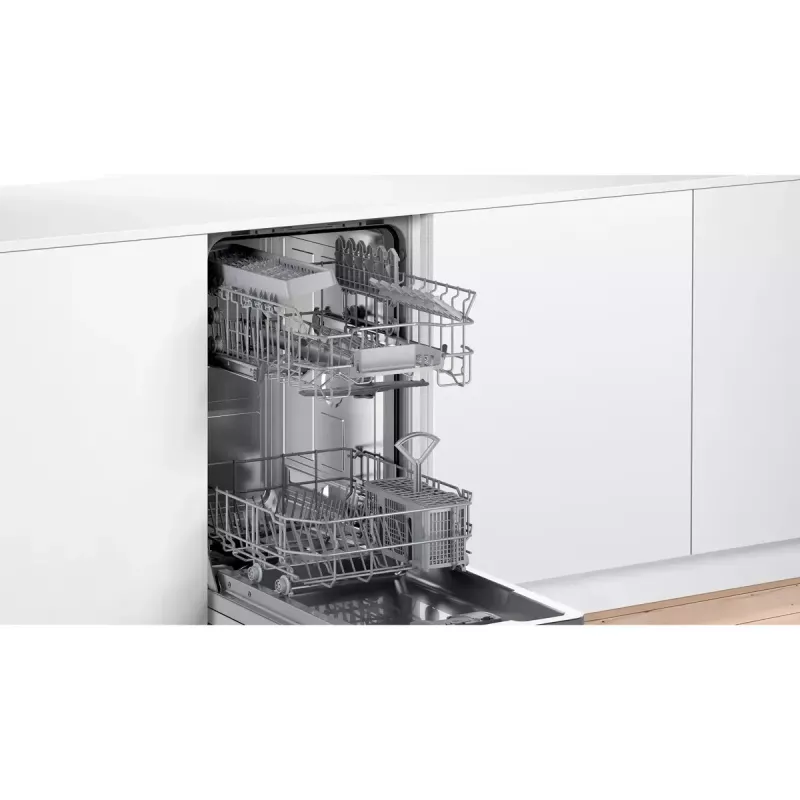 Indaplovė įmontuojama Bosch Serie 2 SPV2IKX10E, siaura 45 cm, 9 komplektai, 48 dB, 5 programos, nerūdijančio plieno vidus