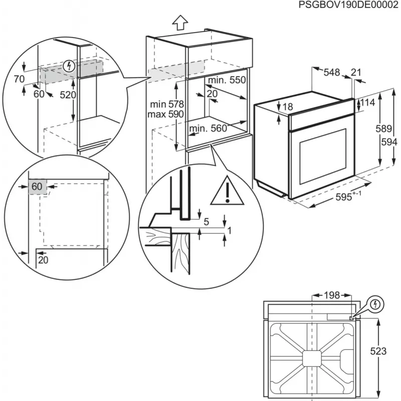 Įmontuojama elektrinė orkaitė Electrolux EOF3H40X 2790 W, juoda, nerūdijantis plienas