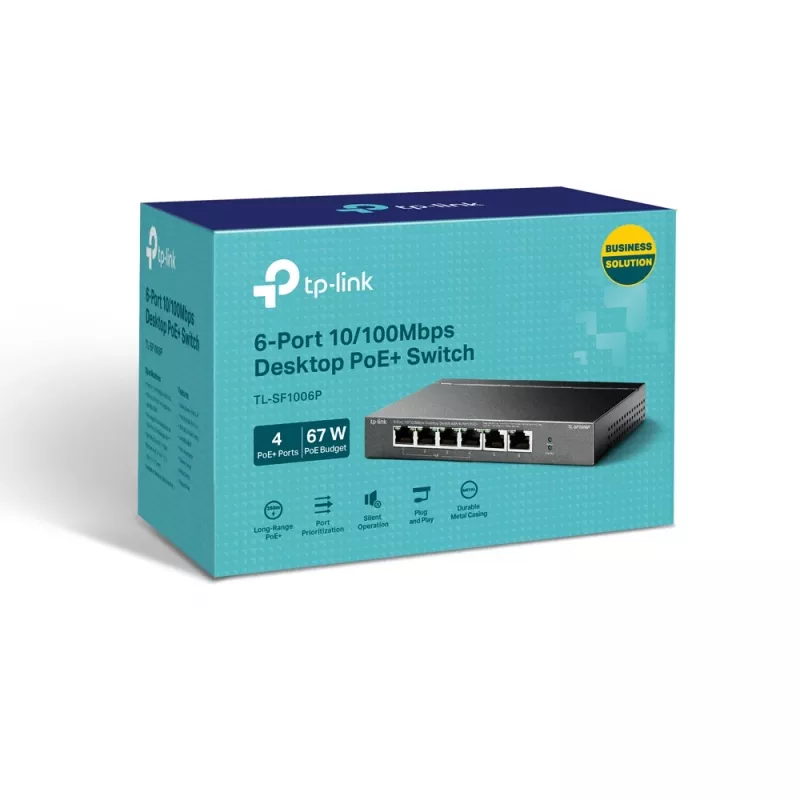 TP-Link TL-SF1006P tinklo jungiklis, nevaldomas, Fast Ethernet (10/100), PoE, juodas