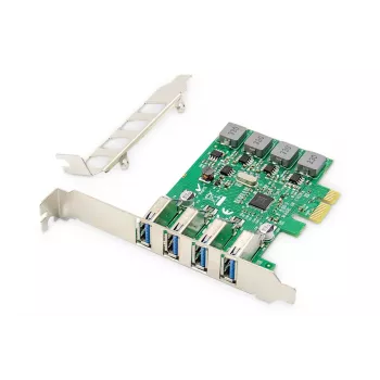DIGITUS USB PCI-E papildymo kortelė USB 3.0, 4 prievadai A/F, mikroschema: VL805, maitinama iš PCIe