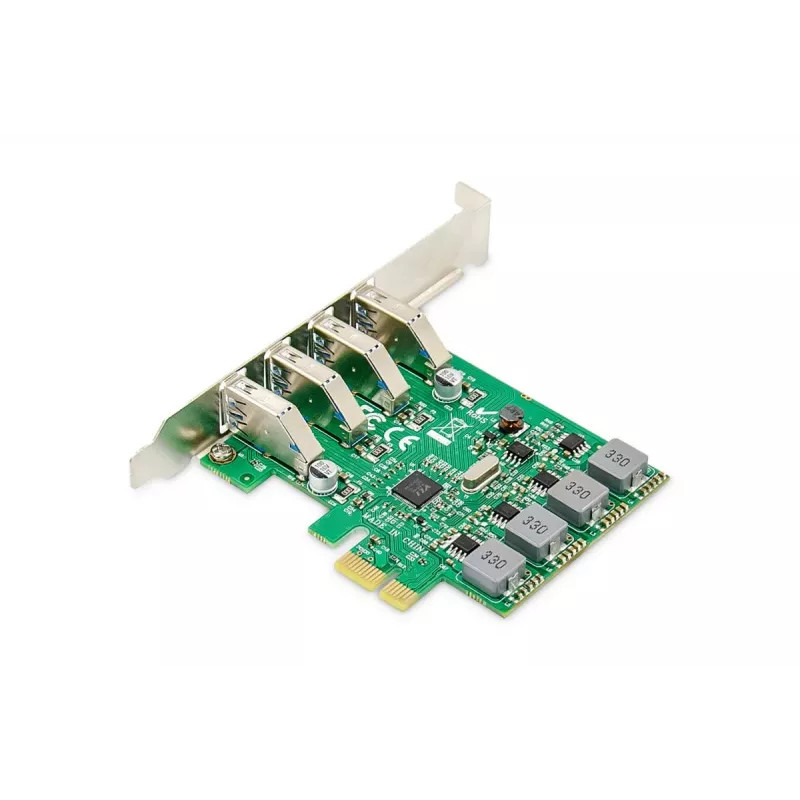 DIGITUS USB PCI-E papildymo kortelė USB 3.0, 4 prievadai A/F, mikroschema: VL805, maitinama iš PCIe