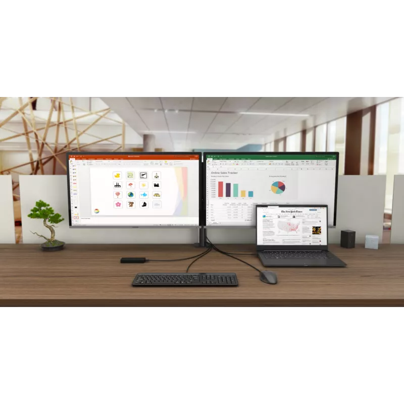 i-tec USB-C dviejų monitorių dokų stotelė su 100 W maitinimu ir universalus 100 W įkroviklis