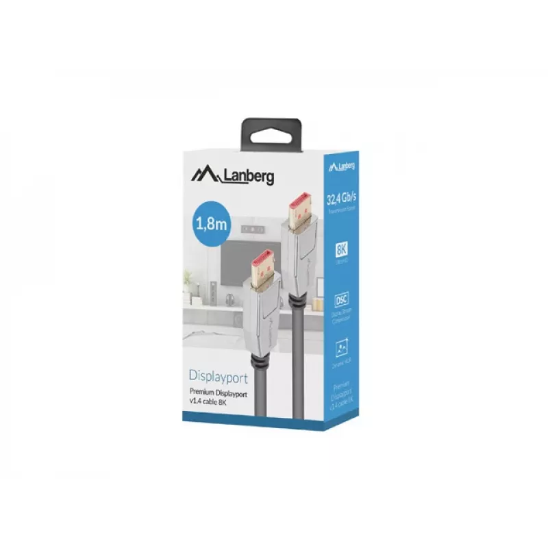 DisplayPort kabelis LANBERG CA-DPDP-20CU-0018-BK 1,8 m DisplayPort 1.4 32,4 Gbit/s HDR Auksuotas