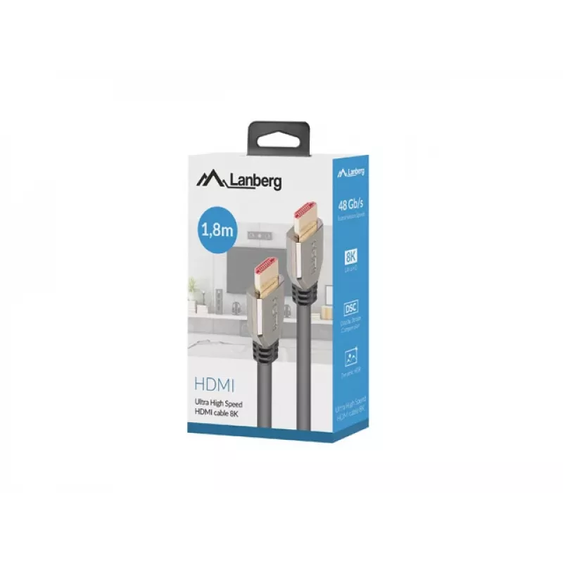 Lanberg CA-HDMI-30CU-0018-BK HDMI v2.1 kabelis, 1,8 m, 8K 60 Hz, juodas