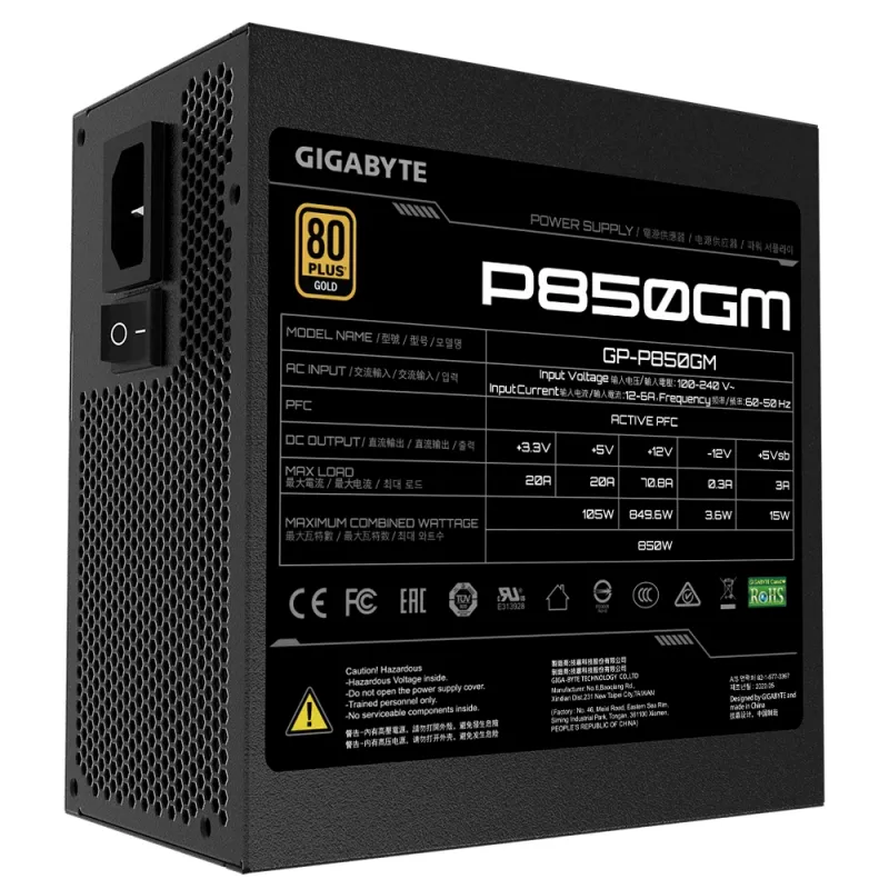 GIGABYTE P850GM maitinimo blokas 850 W 20+4 pin ATX ATX juodas