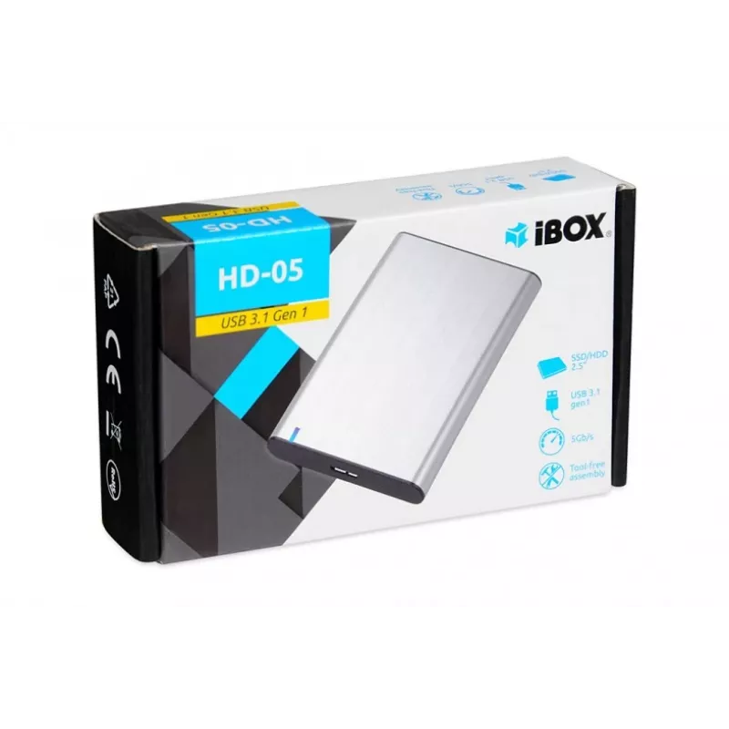 Korpusas HDD/SSD IBOX HD-05 – 2,5 colio SATA III, USB 3.2 Gen 1 (5 Gbit/s), Micro-USB B, iki 10 TB, pilka