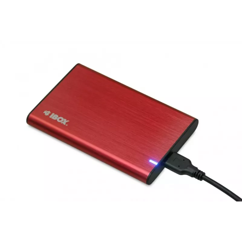 Išorinis HDD/SSD dėklas IBOX HD-05 Raudonas 2.5 colio — USB 3.2 Gen 1 (5 Gbit/s), JMicron JMS578, iki 10 TB