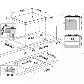 Whirlpool AKT 616/NB Juodas įmontuojamas 60 cm dujinė kaitlentė 4 zonos